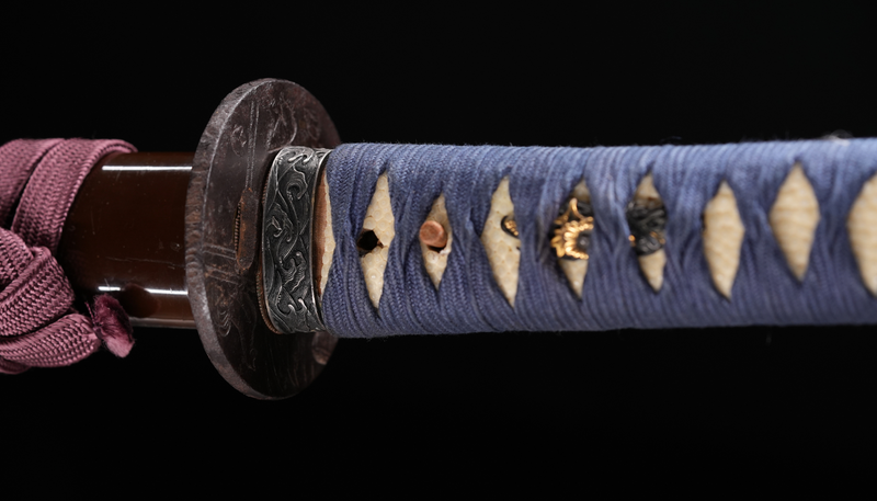 Antieke Japanse zwaard Katana, Edo-periode, blauwe en bruine Koshirae