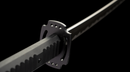 Obsidian Kensei Tactical Sword (Limited) — high-carbon steel, Black ribbed grip, small gold ring, black textured sheath,
