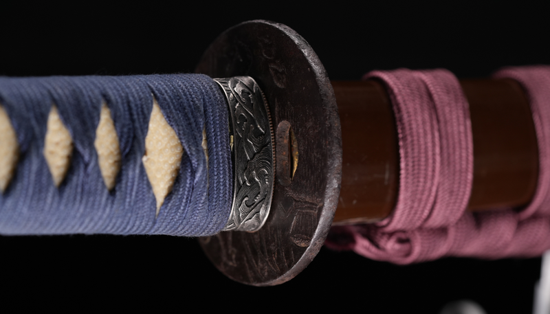Antieke Japanse zwaard Katana, Edo-periode, blauwe en bruine Koshirae