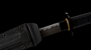 Obsidian Kensei Tactical Sword (Limited) — high-carbon steel, Black ribbed grip, small gold ring, black textured sheath,