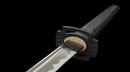 Phantom Shinobi Tactical Sword (Limited) — high-carbon steel, Black ridged handle, gold ring, black textured sheath, holes