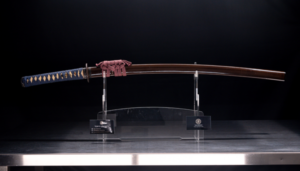 Antieke Japanse zwaard Katana, Edo-periode, blauwe en bruine Koshirae