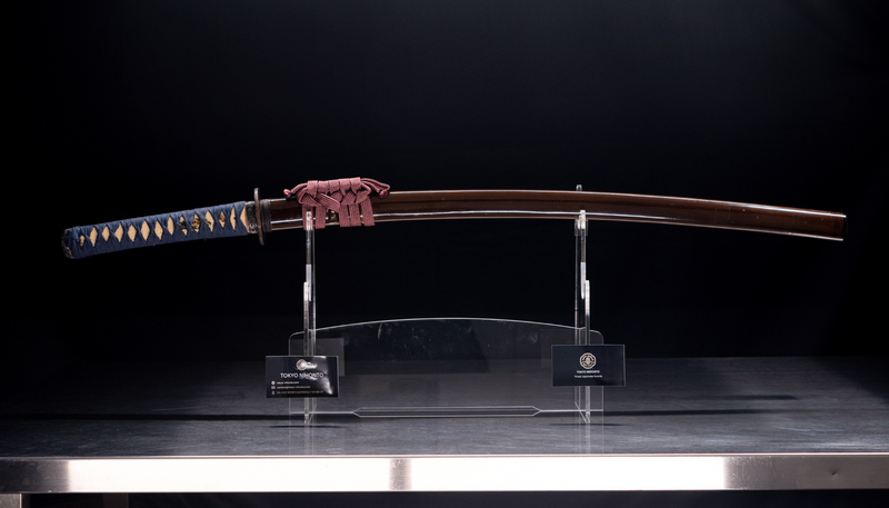 Antieke Japanse zwaard Katana, Edo-periode, blauwe en bruine Koshirae