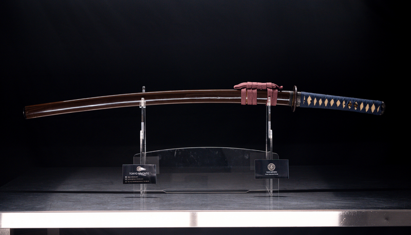 Antieke Japanse zwaard Katana, Edo-periode, blauwe en bruine Koshirae