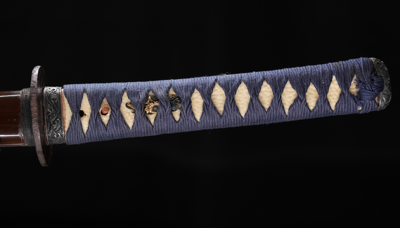 Antieke Japanse zwaard Katana, Edo-periode, blauwe en bruine Koshirae
