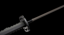 Obsidian Kensei Tactical Sword (Limited) — high-carbon steel, Black ribbed grip, small gold ring, black textured sheath,