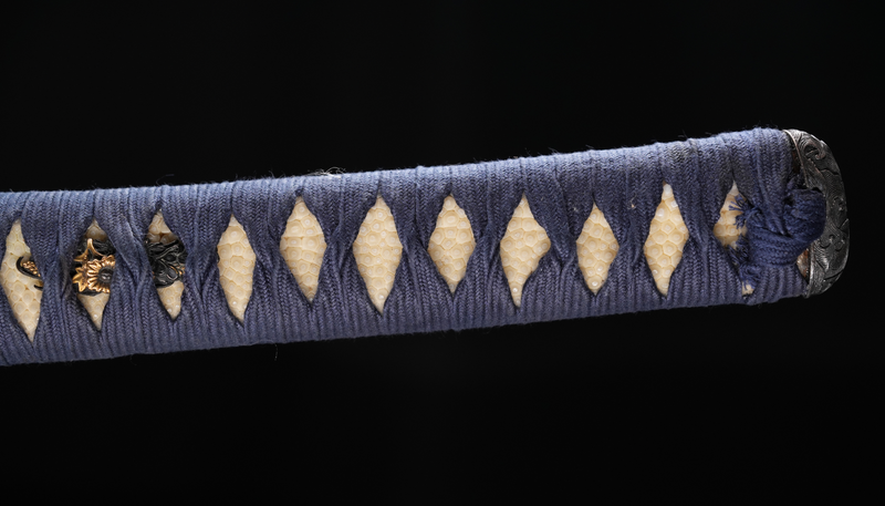 Antieke Japanse zwaard Katana, Edo-periode, blauwe en bruine Koshirae