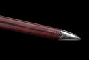 Templar Medieval Longsword — Manganese, Brown leather grip, steel, green gem, brown leather scabbard, tooled.