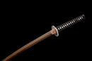 Guren Katana 紅蓮 — San-Mai Red Roast folded steel blade, copper dragon fittings, crimson marbled lacquer saya, black ito handle.
