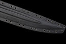 Nightshade Tactical Gladius — DLC Elite — 80CrV2 steel, Black grip, violet pins, black textured sheath, gold guard