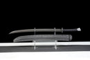 Iron Reaper Tactical Dao — high-carbon steel, Black textured handle, black ribbed polymer sheath with clip.