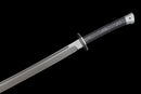 Iron Reaper Tactical Dao — high-carbon steel, Black textured handle, black ribbed polymer sheath with clip.
