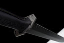 Carbon Viper Short Sword — high-carbon steel, Black patterned handle, black carbon fiber sheath