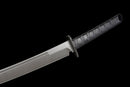 Shadow Fang Tactical Machete Sword — high-carbon steel, Black textured grip, black textured sheath, belt clip