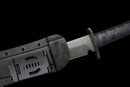 Shadow Fang Tactical Machete Sword — high-carbon steel, Black textured grip, black textured sheath, belt clip