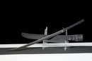 Phantom Tachi Long Tactical Sword — high-carbon steel, Black textured handle, black molded sheath, modular holes, belt clip