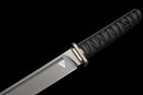 Stealth Hawk Short Sword — Titanium Edition — black textured grip, gold collar, black molded sheath with clip