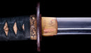 Antique Japanese Katana with Seated Sages Iron Tsuba and Suguha Hamon, Mumei, Edo Period