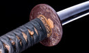 Antique Japanese Katana with Seated Sages Iron Tsuba and Suguha Hamon, Mumei, Edo Period