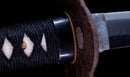 Antique Japanese Katana with Black Lacquer Koshirae and Feather-Motif Iron Tsuba signed Chikushi Tadamasa - Hozon