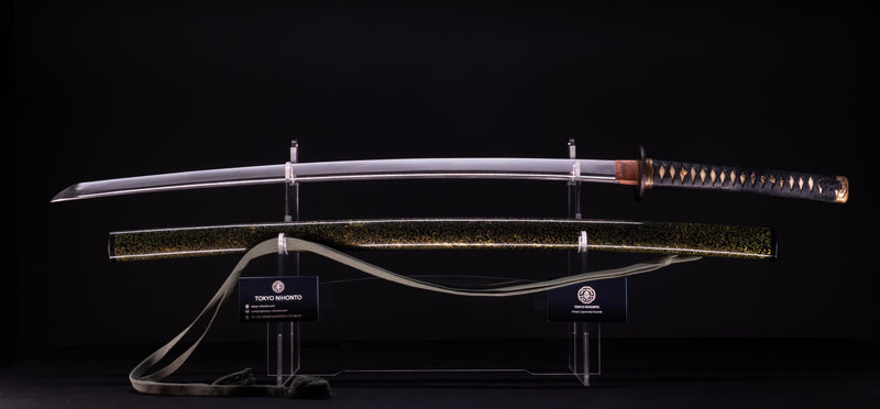 Antiek Japans Katana-zwaard met een zeldzame groene Koshirae, Edo-periode