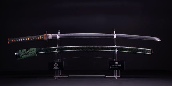 Antiek Japans Katana-zwaard gesigneerd Seki-ju Kaneyoshi met prachtige groene Saya.