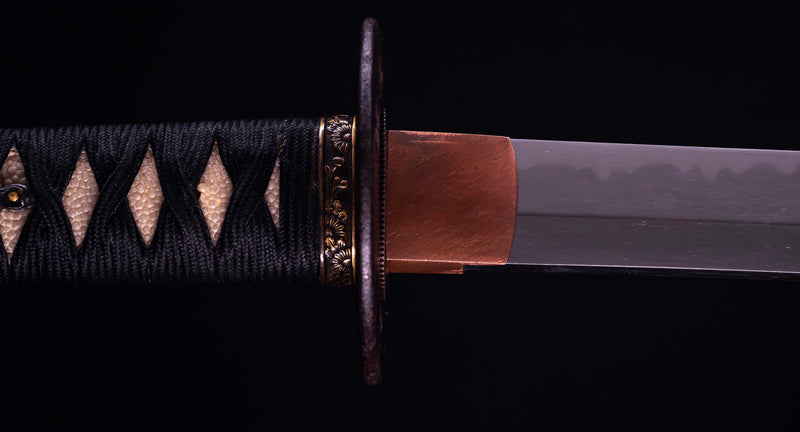 Antique Japanese Katana Sword with Iron Tsuba and Black Lacquet Mountings