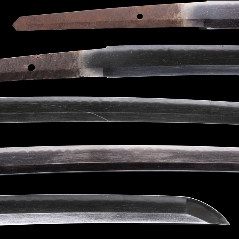 Antieke Japanse zwaard Katana, Edo-periode, blauwe en bruine Koshirae