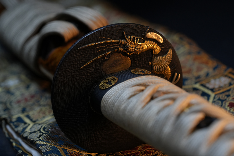 Antieke Japanse zwaardkatana van Tachibana Munehiro met gouden koshirae
