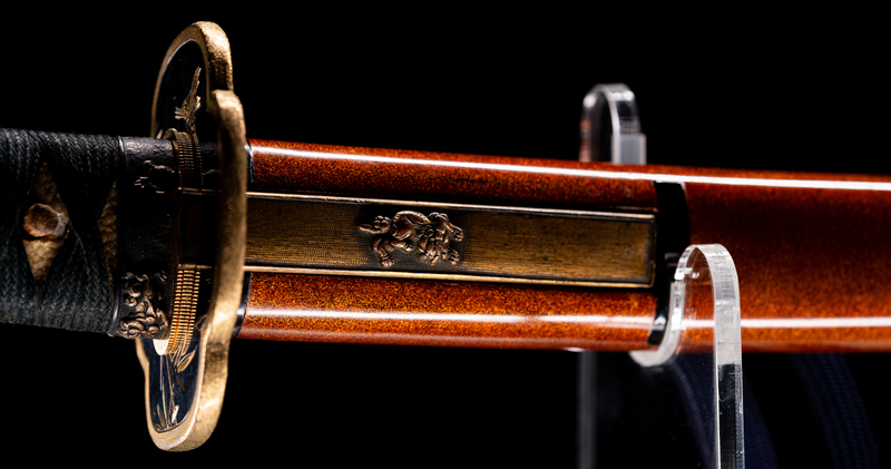 Antiek Japans zwaard Wakizashi Toranba Hamon met Kogatana &amp; Shakudō Tsuba