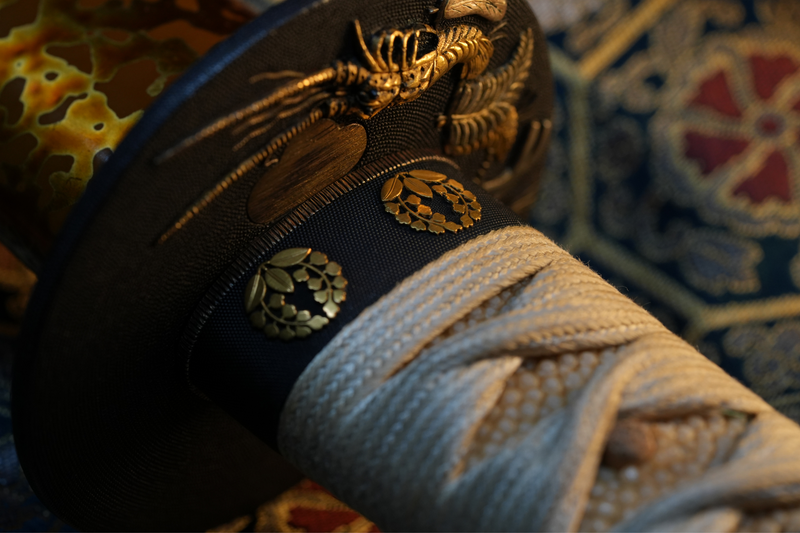 Antieke Japanse zwaardkatana van Tachibana Munehiro met gouden koshirae
