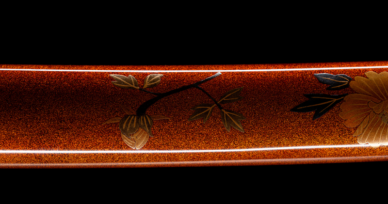 Antiek Japans zwaard Wakizashi Toranba Hamon met Kogatana &amp; Shakudō Tsuba