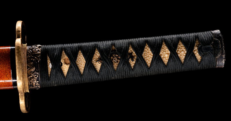 Antiek Japans zwaard Wakizashi Toranba Hamon met Kogatana &amp; Shakudō Tsuba