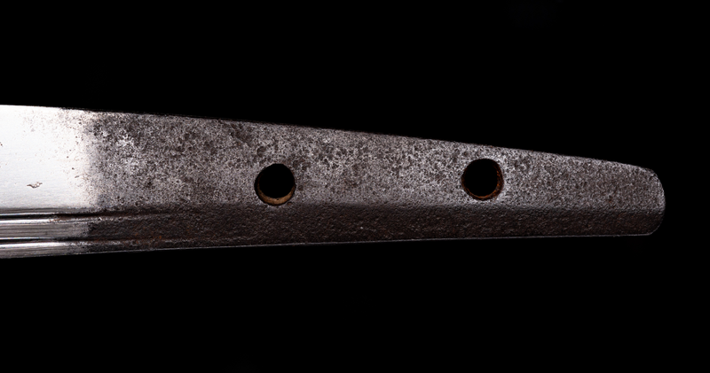 Antiek Japans zwaard Wakizashi Toranba Hamon met Kogatana &amp; Shakudō Tsuba
