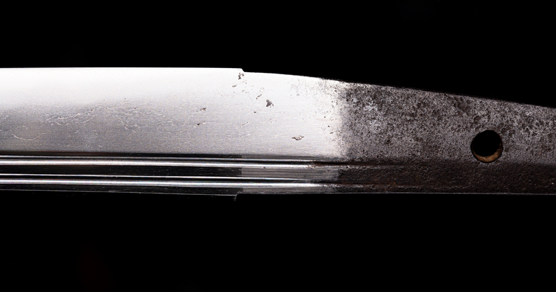 Antiek Japans zwaard Wakizashi Toranba Hamon met Kogatana &amp; Shakudō Tsuba