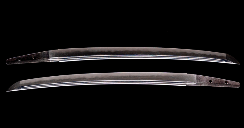 Antiek Japans zwaard Wakizashi Toranba Hamon met Kogatana &amp; Shakudō Tsuba