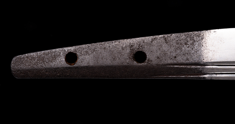 Antiek Japans zwaard Wakizashi Toranba Hamon met Kogatana &amp; Shakudō Tsuba