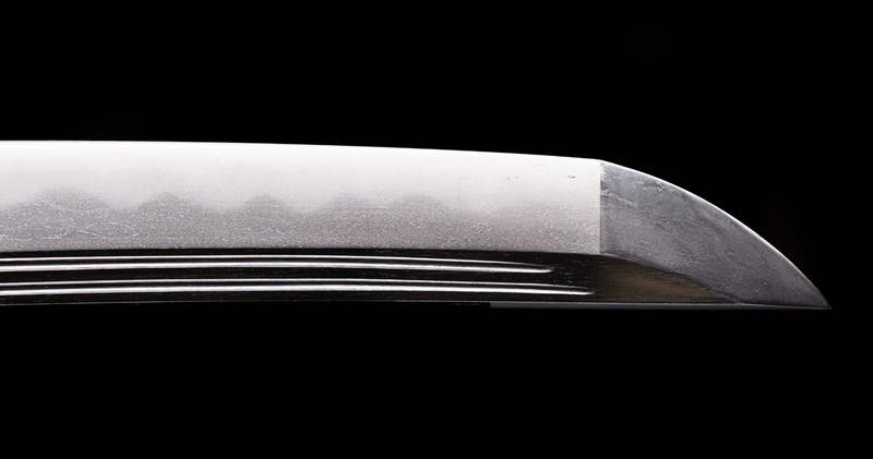 Antiek Japans zwaard Wakizashi Toranba Hamon met Kogatana &amp; Shakudō Tsuba