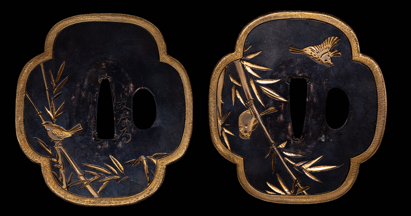 Antiek Japans zwaard Wakizashi Toranba Hamon met Kogatana &amp; Shakudō Tsuba