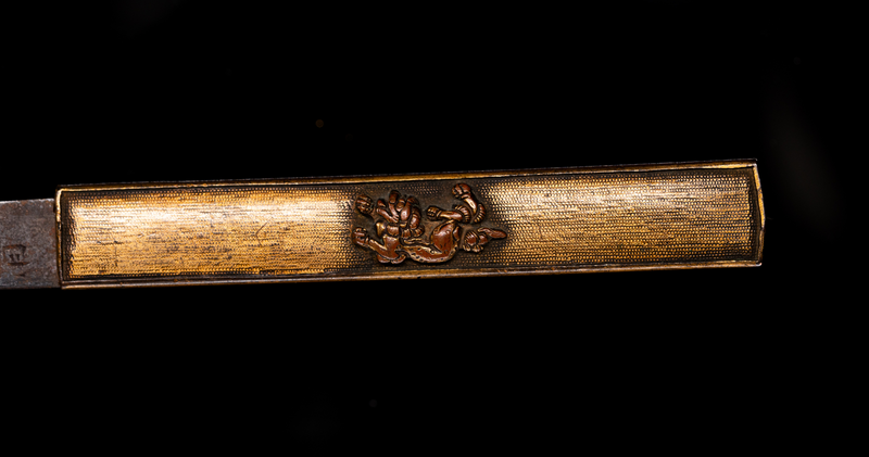 Antiek Japans zwaard Wakizashi Toranba Hamon met Kogatana &amp; Shakudō Tsuba