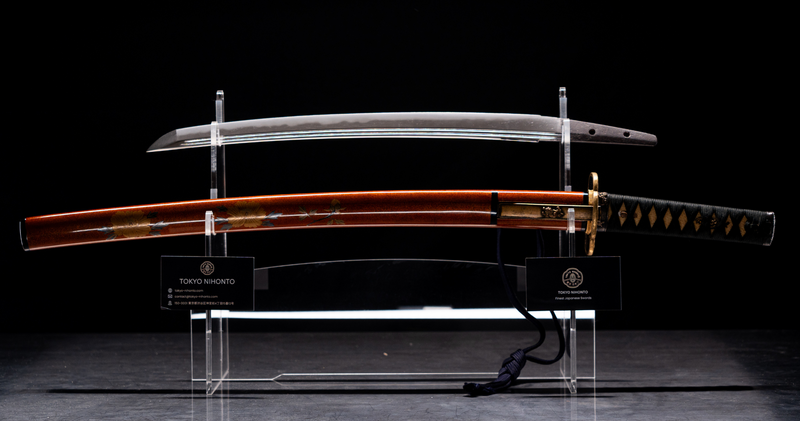Antiek Japans zwaard Wakizashi Toranba Hamon met Kogatana &amp; Shakudō Tsuba