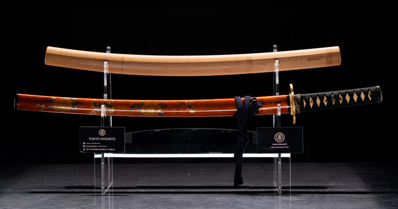 Antiek Japans zwaard Wakizashi Toranba Hamon met Kogatana &amp; Shakudō Tsuba
