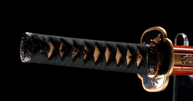 Antiek Japans zwaard Wakizashi Toranba Hamon met Kogatana &amp; Shakudō Tsuba