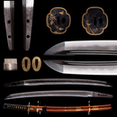 Antiek Japans zwaard Wakizashi Toranba Hamon met Kogatana &amp; Shakudō Tsuba